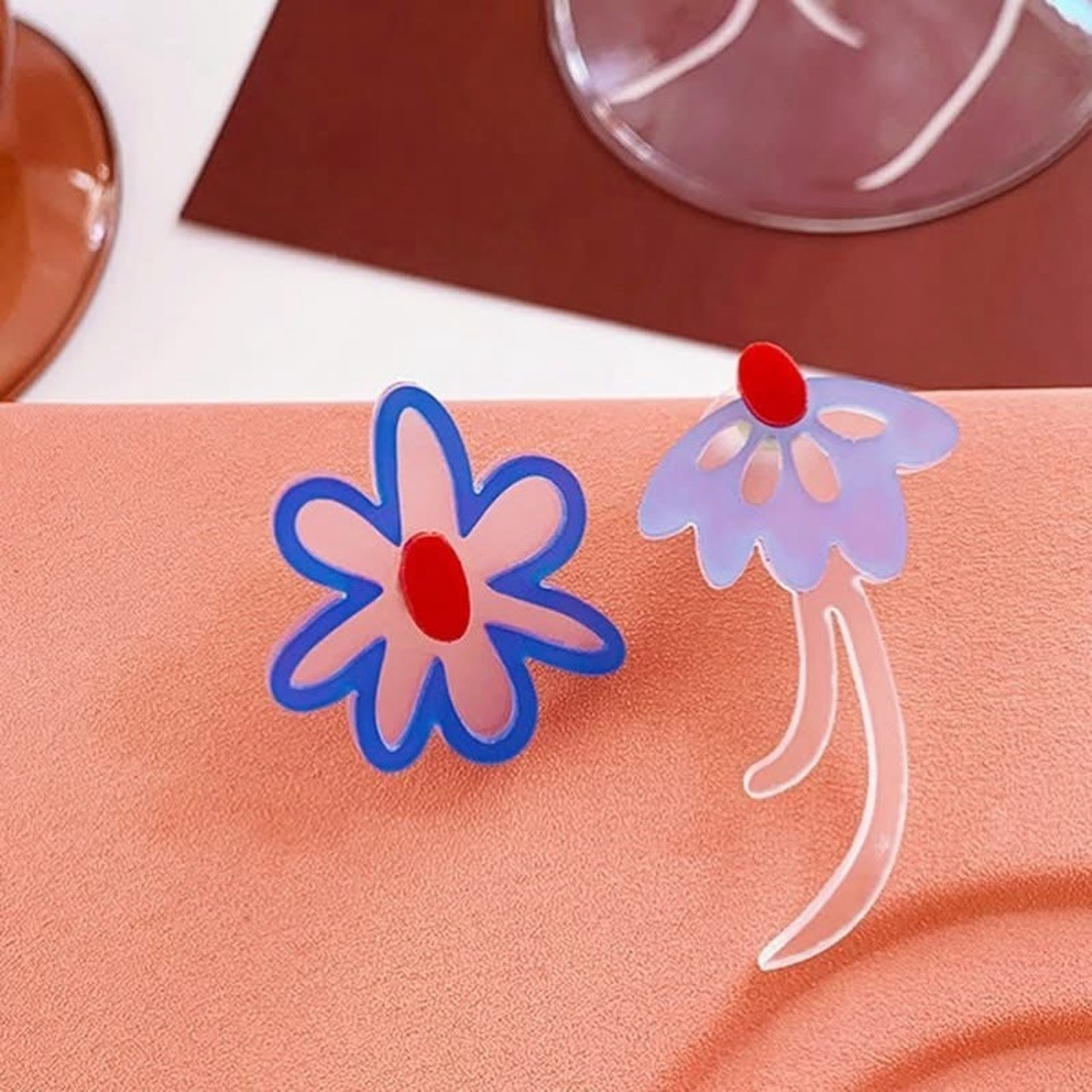 Acrylic Resin Flower Asymmetrical Earrings Art to Wear Blue